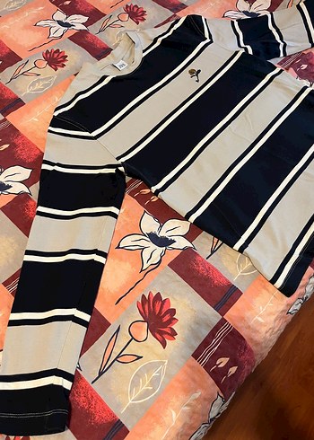 Zara Zara Çizgili Pamuklu Uzun Kollu Polo Tişört