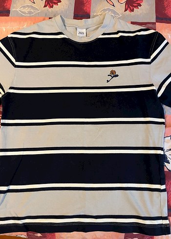 Zara Çizgili Pamuklu Uzun Kollu Polo Tişört