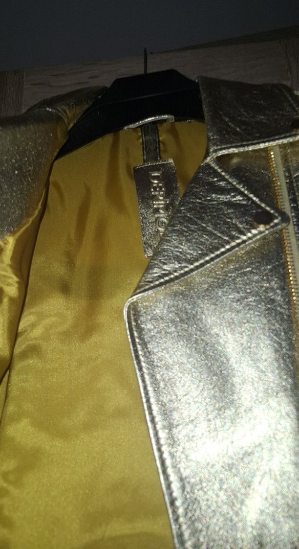 Kadın Parlak Altın Deri Biker Ceket - Görsel 3