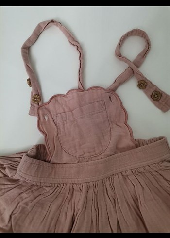 Kız Çocuk Pembe Keten Askılı Elbise - Görsel 2