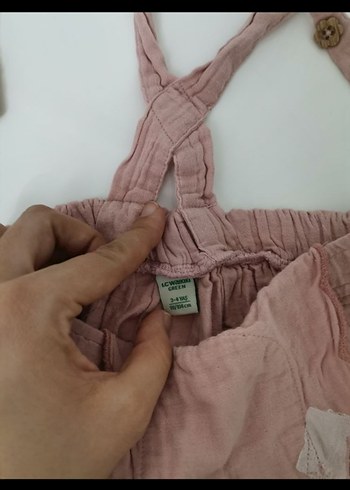 Kız Çocuk Pembe Keten Askılı Elbise - Görsel 3