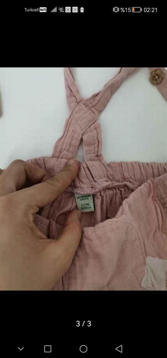 Kız Çocuk Pembe Keten Askılı Elbise - Görsel 3