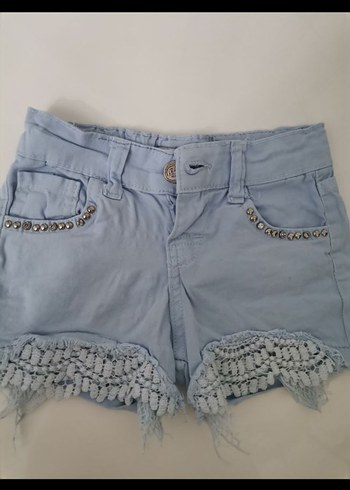 Dantelli Nakışlı Kız Kot Şort - Görsel 2