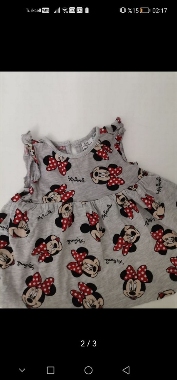 Kız Çocuk Gri Minnie Mouse Baskılı Elbise - Görsel 2