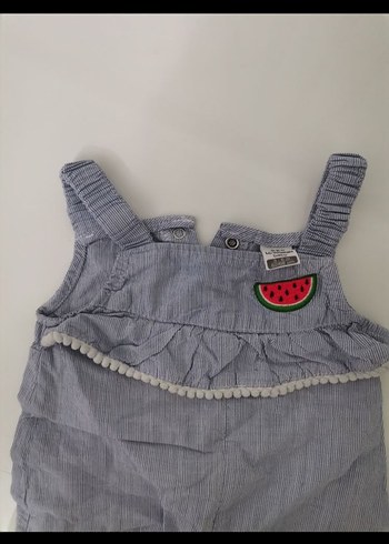 Kız Çocuk mavi çizgili Keten Fırfırlı Askılı Tulum - Görsel 3