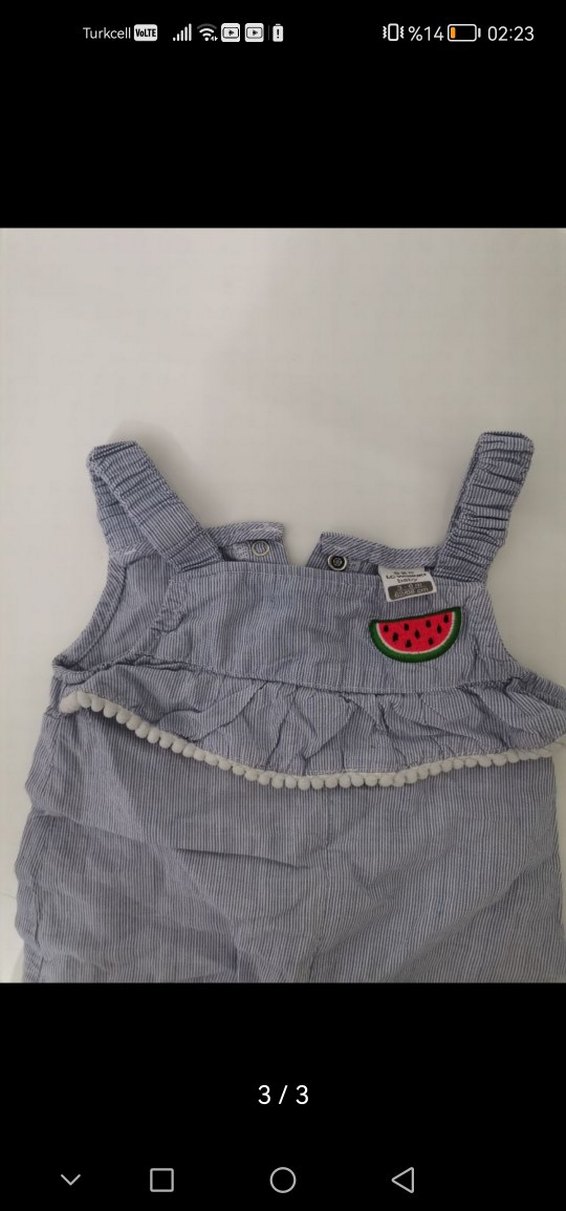 Kız Çocuk mavi çizgili Keten Fırfırlı Askılı Tulum - Görsel 3