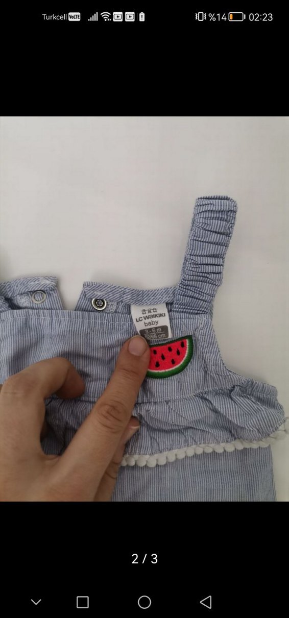 Kız Çocuk mavi çizgili Keten Fırfırlı Askılı Tulum - Görsel 2