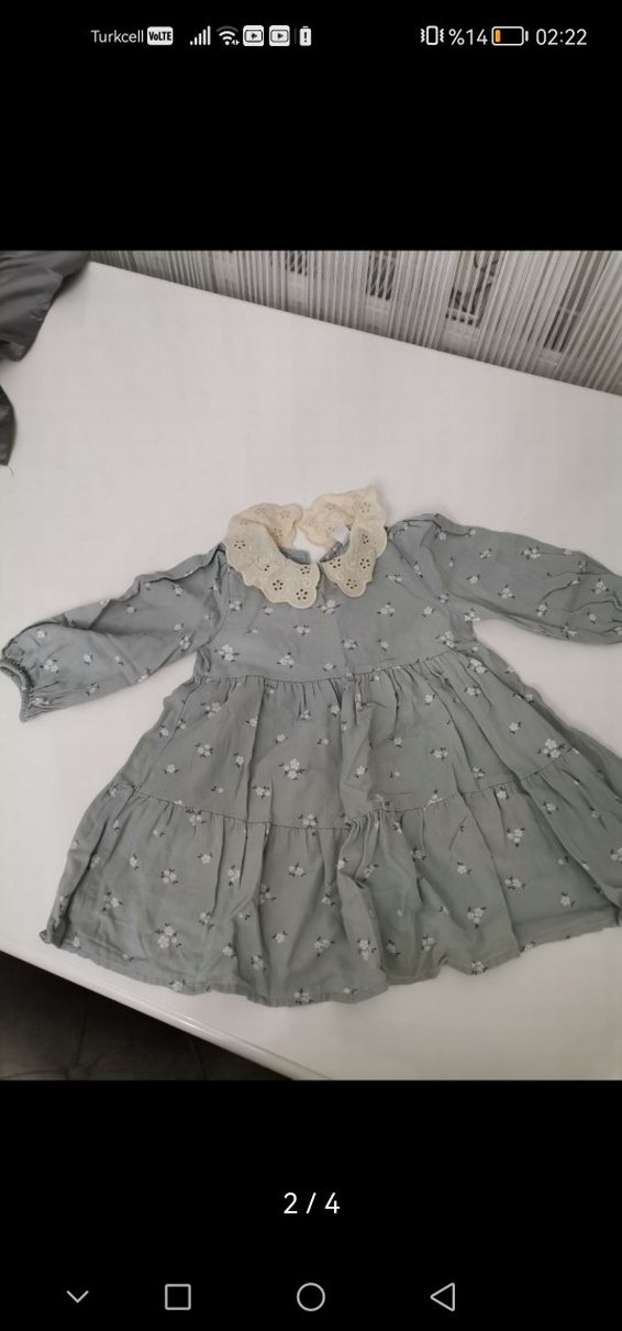 Uzun Kollu mint yeşilli Nakışlı Kız Elbisesi - Görsel 2