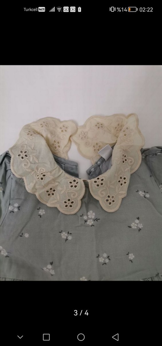 Uzun Kollu mint yeşilli Nakışlı Kız Elbisesi - Görsel 3