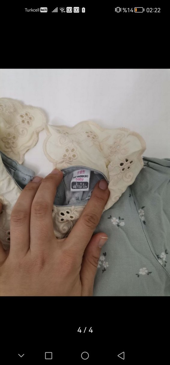 Uzun Kollu mint yeşilli Nakışlı Kız Elbisesi - Görsel 4