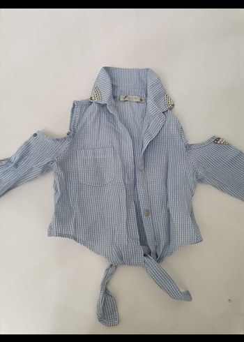 Düğmeli, Kısa Denim Kız cocuk Gömlek - Görsel 2