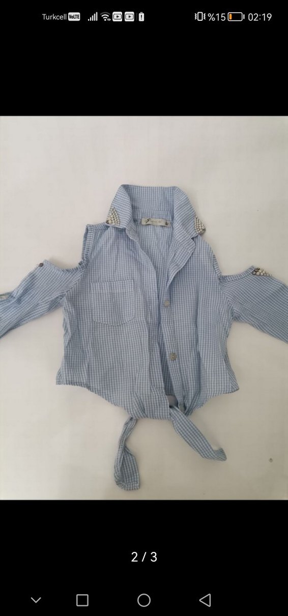 Düğmeli, Kısa Denim Kız cocuk Gömlek - Görsel 2