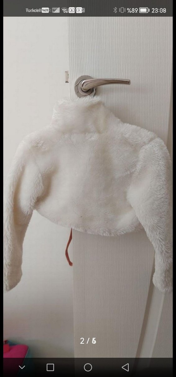 Beyaz Suni Kürk Detaylı çocuk Ceket Bolero - Görsel 2