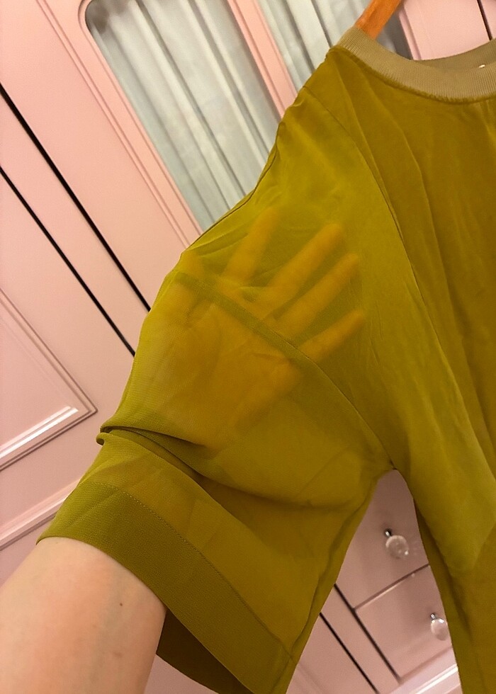 Yargıcı Haki Yarı Transparan Bluz - Görsel 4