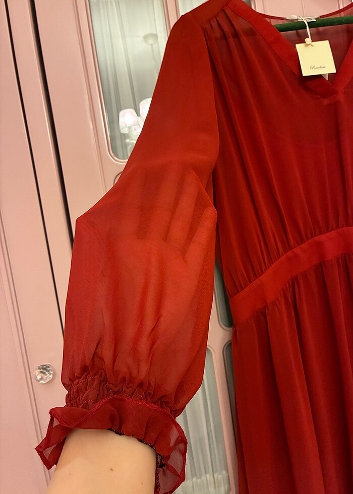 Random Bordo Şık Elbise - Görsel 3