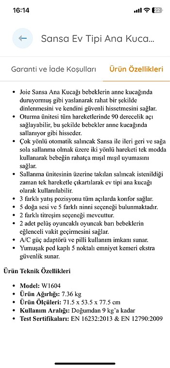 Beden gri Renk Joie Sansa Ana Kucağı Otomatik Salıncak