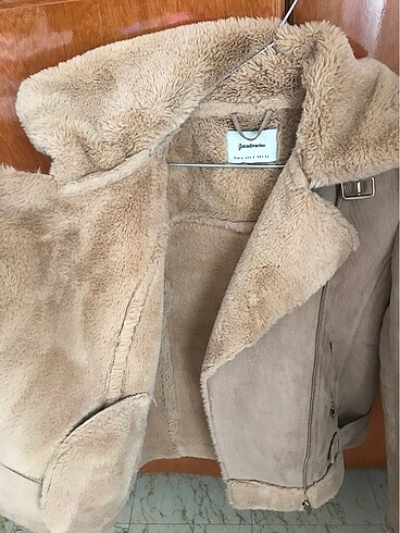 s Beden camel Renk Stradivarius biker ceket kürklü mont