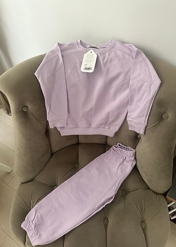 Kız Çocuk Lila Rahat Kesim Sweatshirt ve Eşofman - Görsel 2