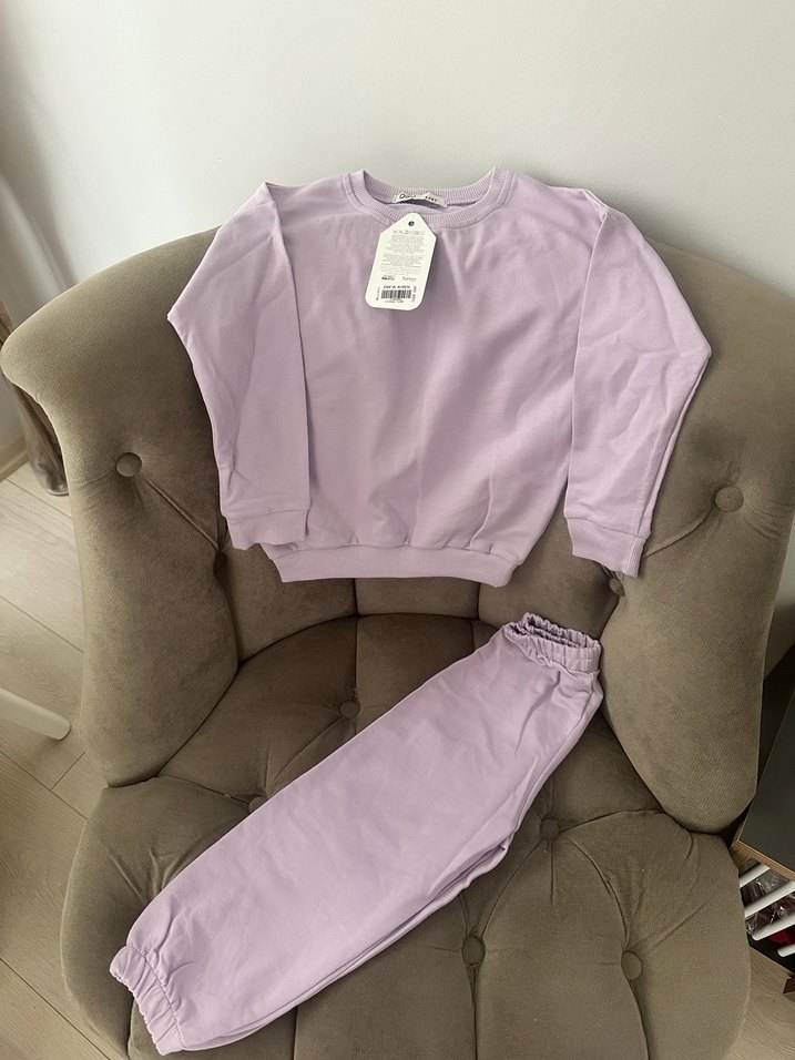 Kız Çocuk Lila Rahat Kesim Sweatshirt ve Eşofman - Görsel 2
