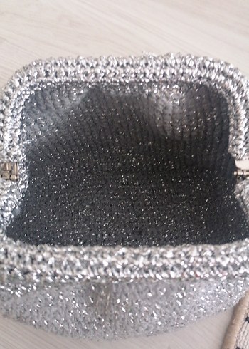 Gümüş metalik burslu clutch canta - Görsel 5