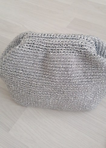 Gümüş metalik burslu clutch canta - Görsel 4