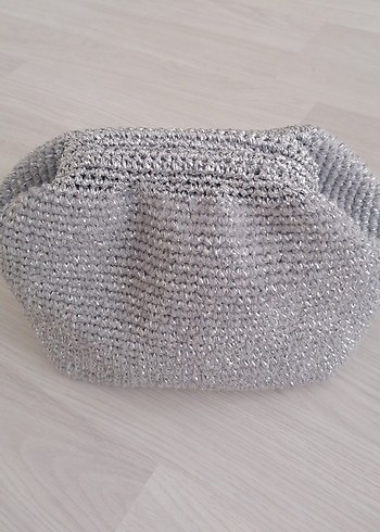 Gümüş metalik burslu clutch canta - Görsel 2