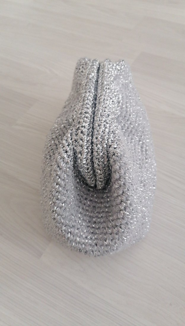 Gümüş metalik burslu clutch canta - Görsel 3