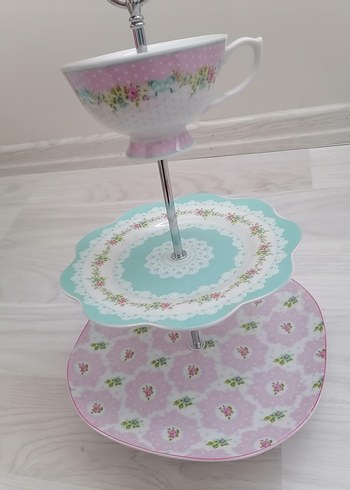Pastel Renkli 3 Katlı Porselen Servis Standı - Görsel 3