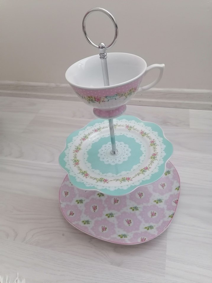 Pastel Renkli 3 Katlı Porselen Servis Standı - Görsel 2