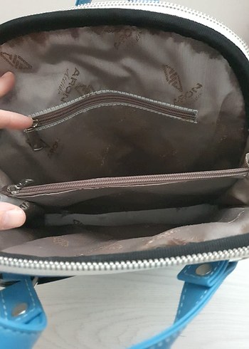 Kadın Mavi Deri Fermuarlı Sırt Çantası - Görsel 3