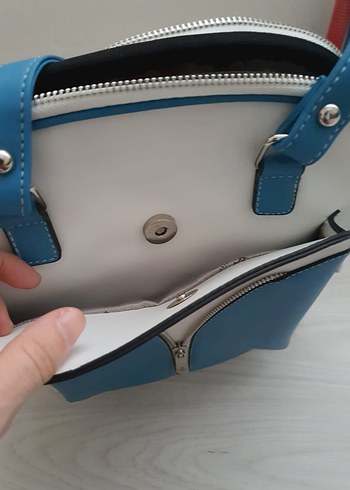 Kadın Mavi Deri Fermuarlı Sırt Çantası - Görsel 2