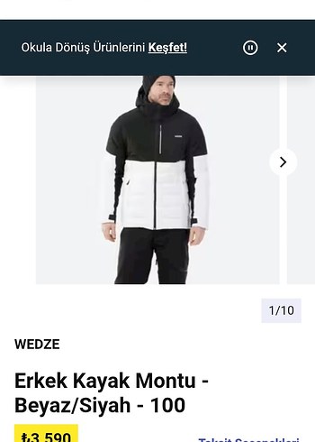 WEDZE Erkek Kayak Montu Beyaz/Siyah