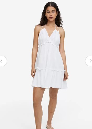 H&M Beyaz Halter Yaka Fırfırlı Elbise