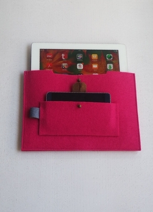 Tasarımcı Tablet/iPad kılıfı fuşya pembe-gri