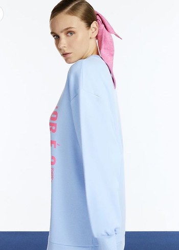 m Beden Nocturne Mavi Baskılı Oversize Sweatshirt