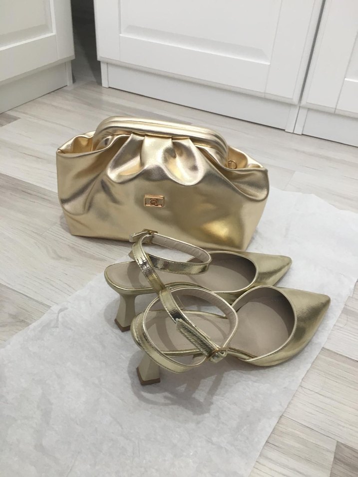 marcatelli gold abiye ayakkabı ve çanta - Görsel 4