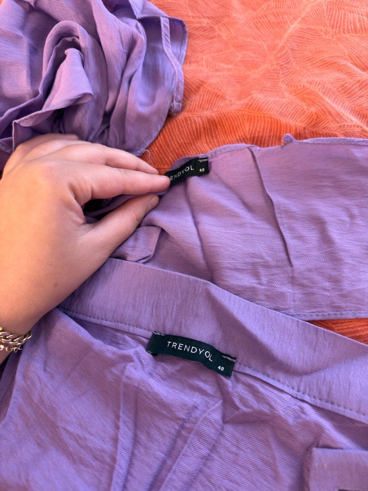 Mor Drapeli Uzun Askılı Bohem Elbise - Görsel 4