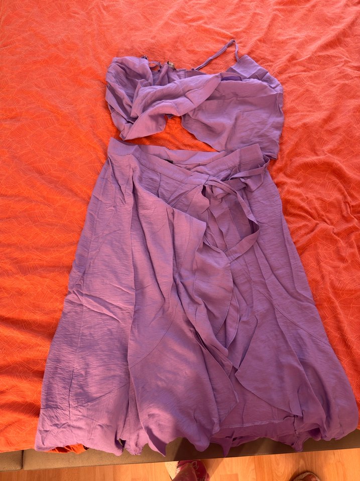 Mor Drapeli Uzun Askılı Bohem Elbise - Görsel 3