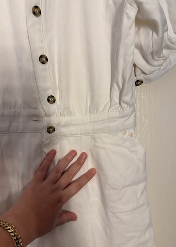 Kadın Beyaz  Düğmeli Kısa Tulum - Görsel 3