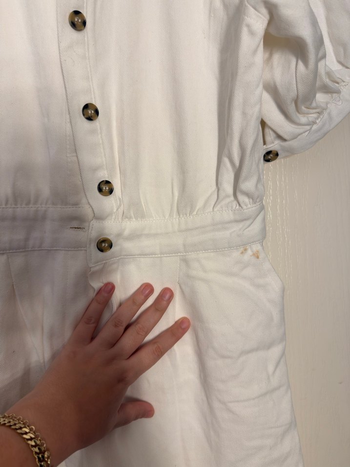 Kadın Beyaz  Düğmeli Kısa Tulum - Görsel 3