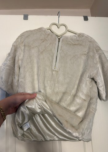 Krem Kısa Kollu Kadın Suni Kürk Üst - Görsel 3