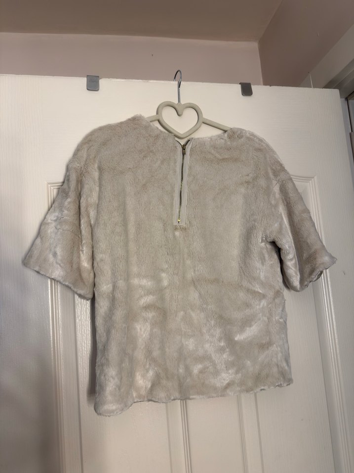 Krem Kısa Kollu Kadın Suni Kürk Üst - Görsel 5