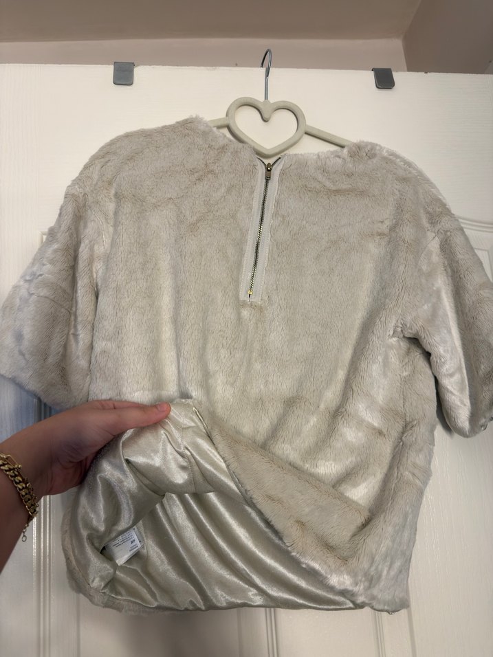 Krem Kısa Kollu Kadın Suni Kürk Üst - Görsel 3