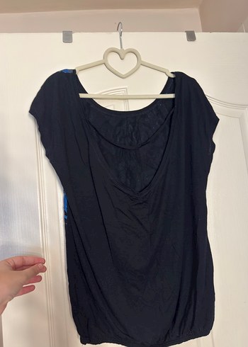 Mavi Baskılı V Yakalı Simli Kadın Tişört - Görsel 3