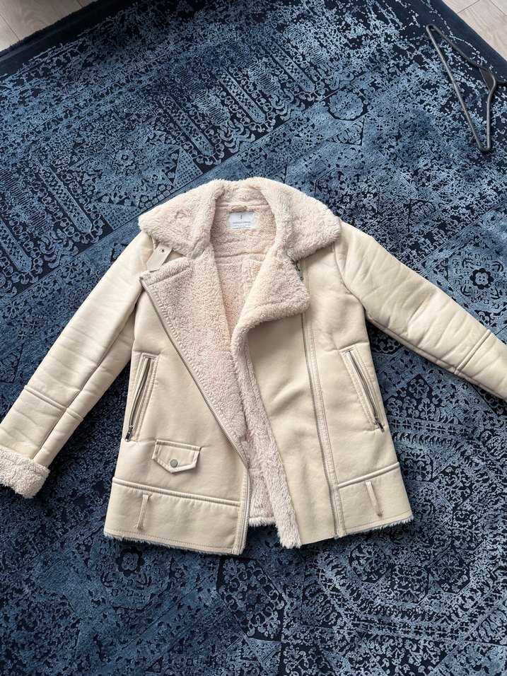 Kürklü Bej Deri Kadın Ceket - Görsel 3