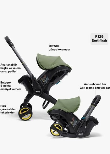 Koyu Yeşil Bebek Arabası ve Oto Koltuğu Seti - Görsel 4