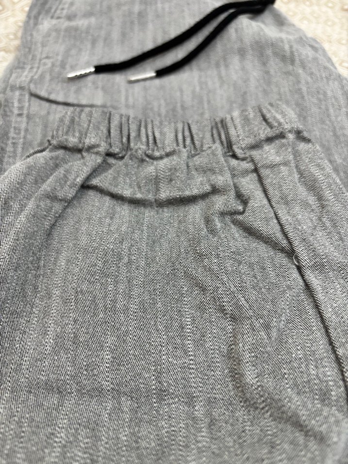 Gri Rahat Kesim Keten Kadın Pantolon - Görsel 2