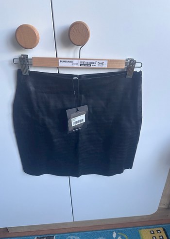 Siyah Deri Mini Etek twist