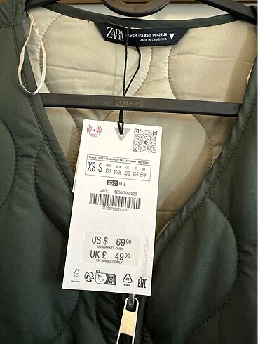 xs Beden haki Renk Zara Oversize Kapitone Mont