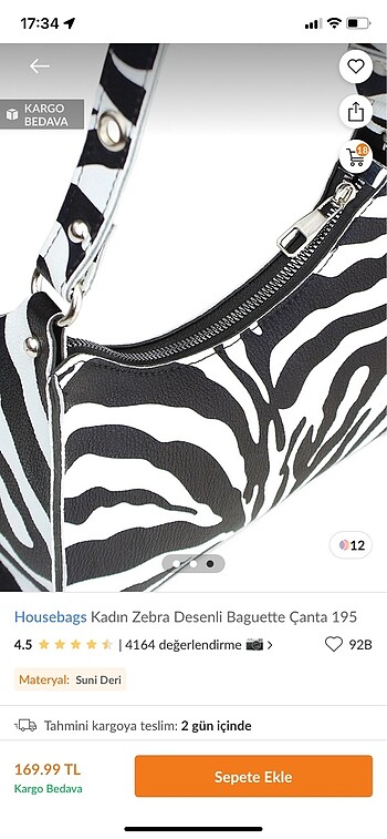 Bershka Zebra desenli baguette çanta